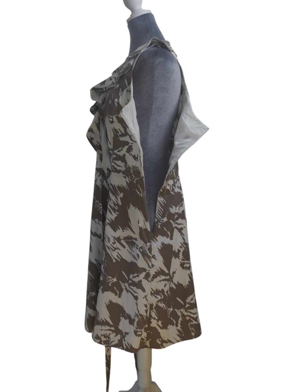 Ann Taylor Faux Wrap Fit & Flare Dress 14 Neutral Abstract Print Feminine EUC - Picture 9 of 15